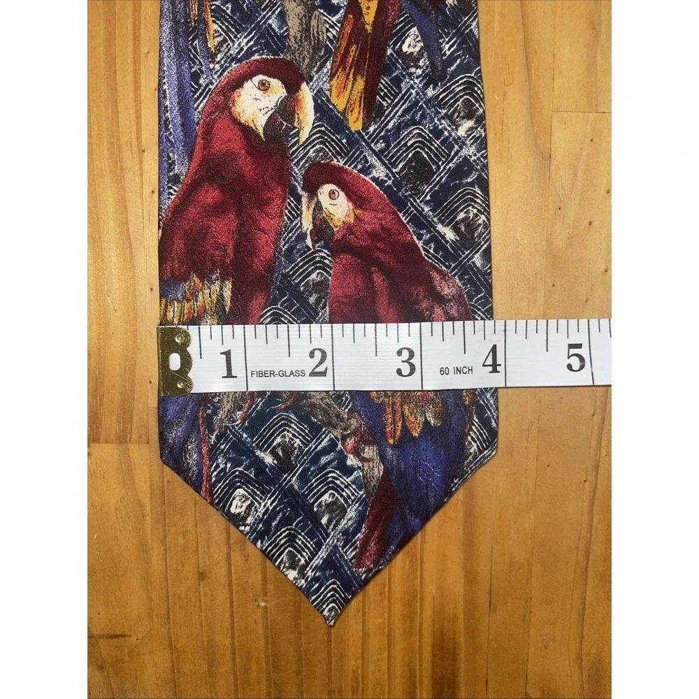 Endangered Species Necktie Men Blue Red Parrots Business Tropical Wedding Resort
